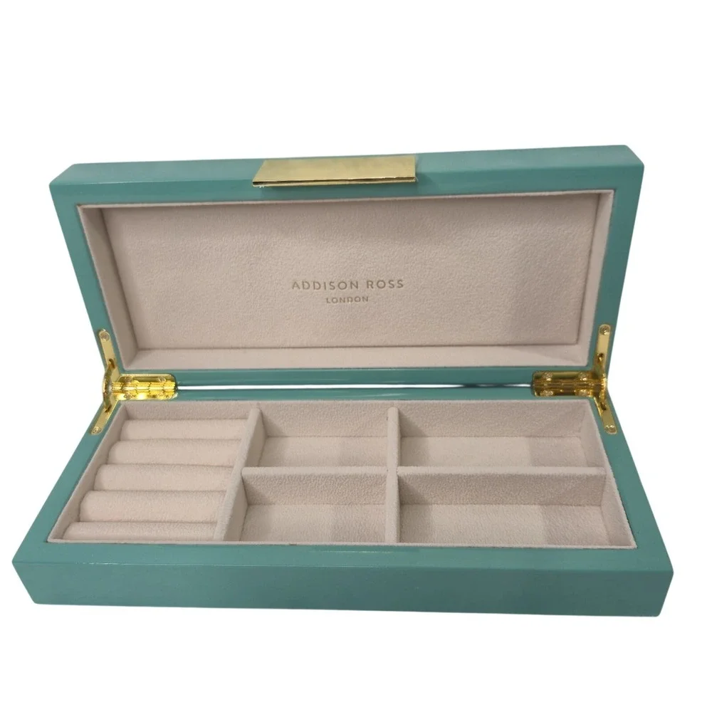 Addison Ross Ross LTD‎ Polished Lacquer Wood Jewelery Box Glossy Teal 4